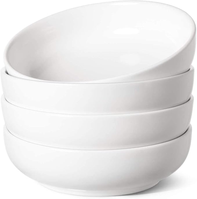 LE TAUCI Pasta Bowls 32 oz, Salad Bowls Set for Serving Soup, Pasta, Noodle, Dinner, Large Kitchen Bowl Plates, Microwave Safe - 7.8 Inch, Set of 4, White