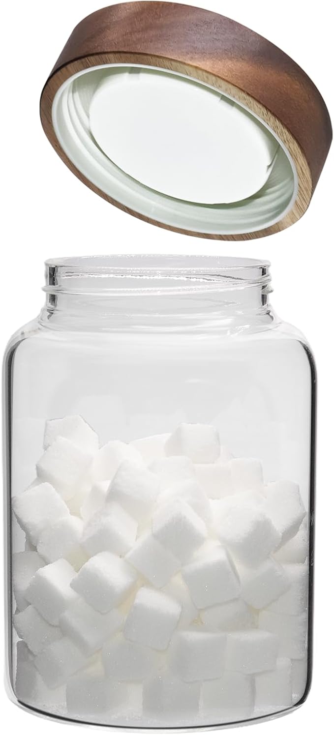 Airtight Glass Jars with Wooden Lid Round Spice Jar Clear Glass Food Storage Jar Canister with Screw Lid for Coffee Ground Bean Candy Pantry Sugar Tea Cookies Bath Salts (1200ml/40oz-1pack-A)