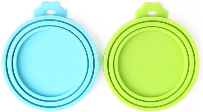 Comtim Pet Food Can Cover Silicone Can Lids for Dog and Cat Food(Universal Size,One fit 3 Standard Size Food Cans),Blue and Green