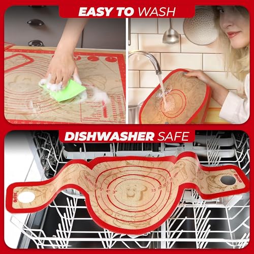 3 PCS Silicone Bread Sling & Silicone Baking Mat, Non-Stick Reusable Bread Making Tools and Sourdough Bread Baking Supplies, Pastry Mat Set With Long Handles, Sourdough Kit for Dutch Oven