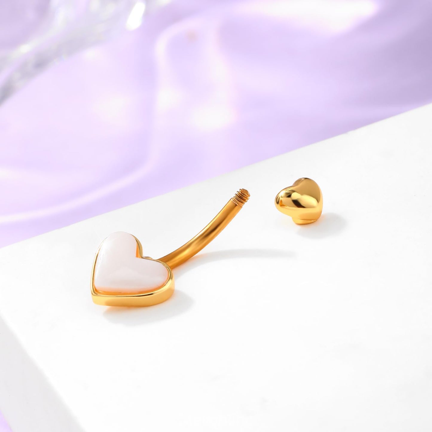 Melighting Heart Belly Button Ring 14G Stainless Steel 316L Pink Belly Ring Belly Piercing Opal Gold Belly Piercing Jewelry Navel Ring For Women 10mm