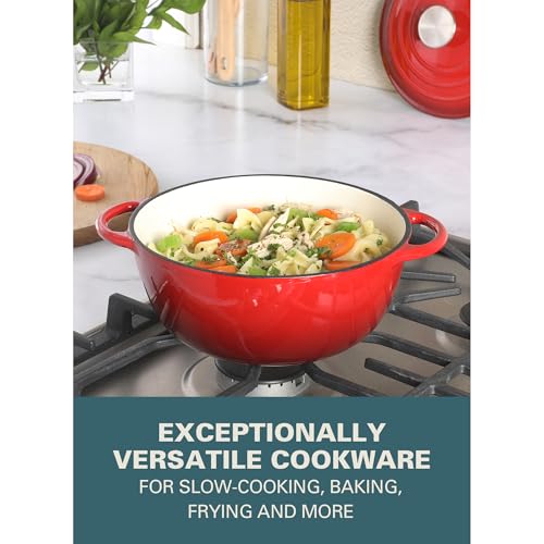Gibson Home Addlestone 2.65 Quart Round Enamel Cast Iron Dutch Oven Pot With Lid & Dual Handles - Gradient Red