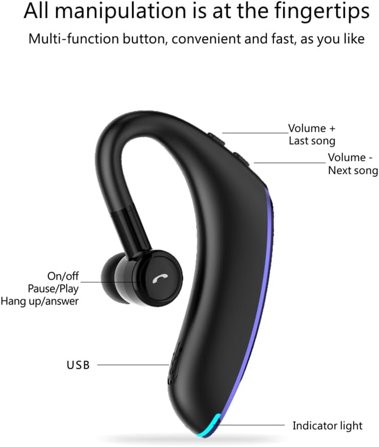 IHAO Bluetooth Earpiece Headphone Dual Noise Cancelling Mic Painless Open-Ear Handsfree Headset Stereo Sound Left/Right Changeable Earhook Earphones for Driving/Business/Gym-Single Ear F900 Black