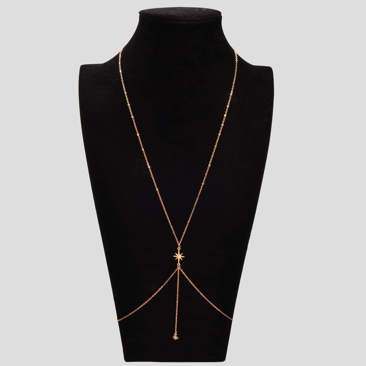 14K Gold Plated Body Chains for Women, Sexy Layered Belly Waist Chain Crossover Bikini Bra Chain, Summer Beach Rhinestone Body Jewelry(Starlight)