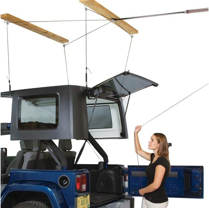 HARKEN - Truck Cap Overhead Garage Storage Hoist, Self-Leveling, Safe Anti-Drop System, Easy One-Person Operation, Smart Garage Organization