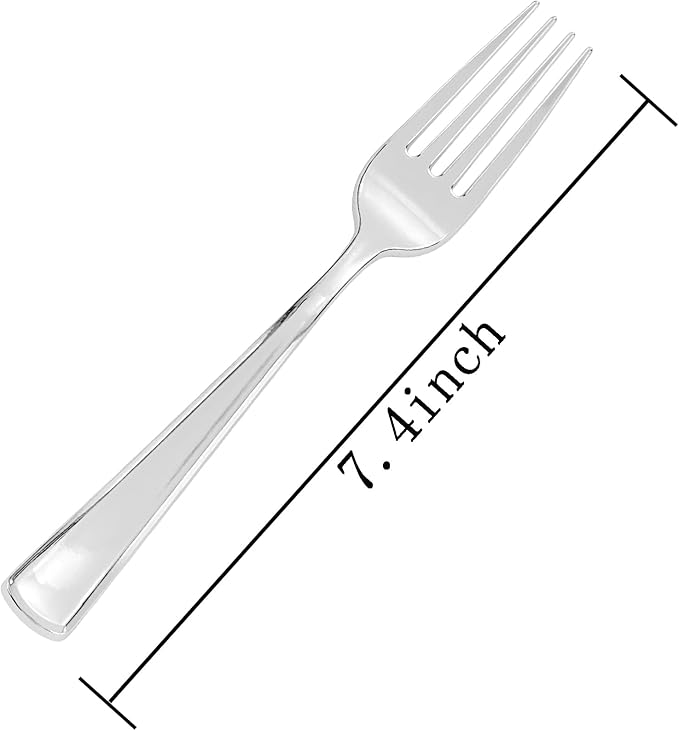 Liacere 200 Pack Silver Plastic Forks - 7.4 inch Heavy Duty Forks - Heavyweight Disposable Forks - Silver Plastic Silverware for Catering, Parties, Dinners for Christmas