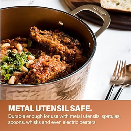 Gotham Steel Hammered 15 Pc Ceramic Cookware Set Nonstick, Induction Pots and Pans Set Non Stick with Bakeware Set & Steamer for Cooking, Non Toxic PFOA PFOS Free, Oven & Dishwasher Safe - Copper