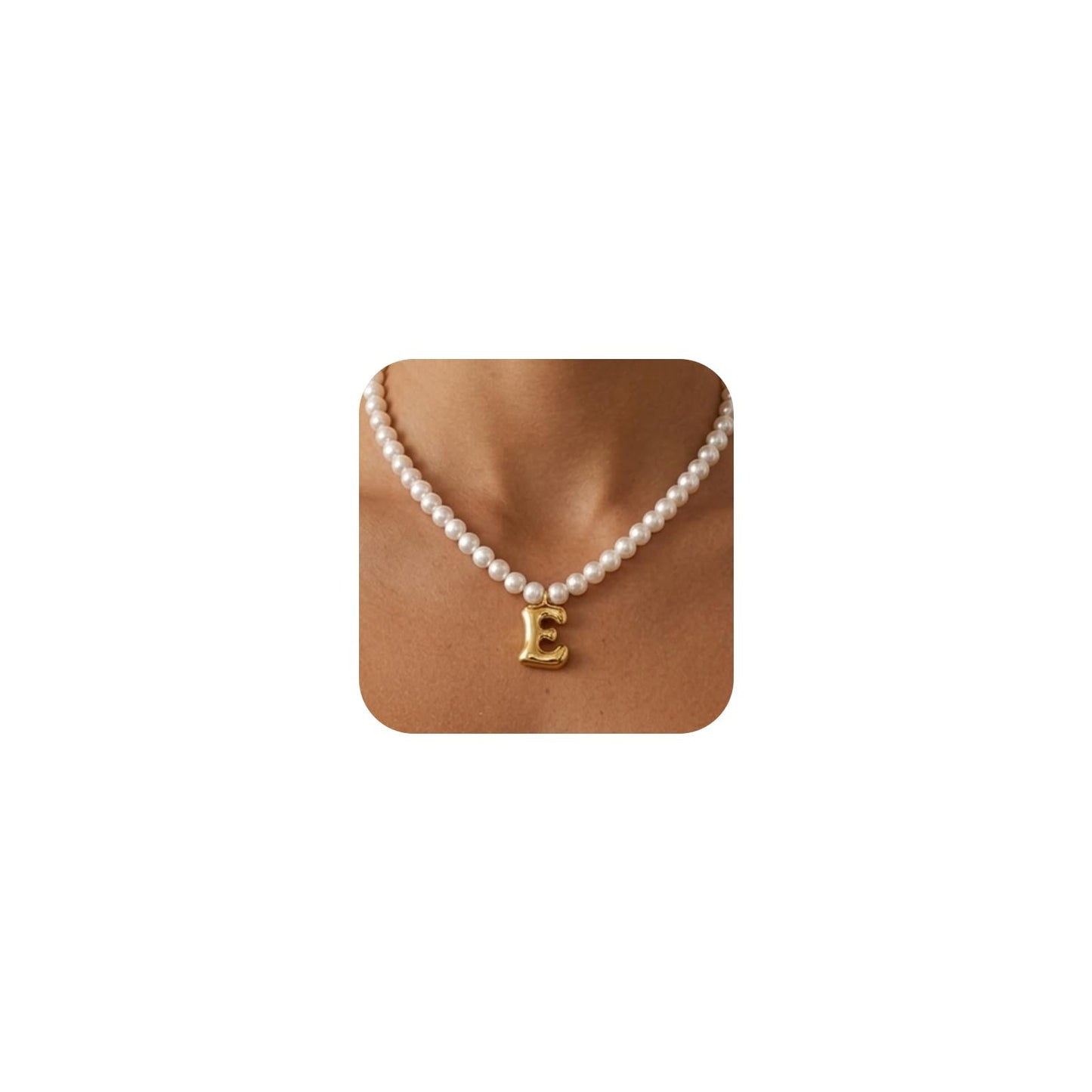DoDoBeads Pearl Initial Necklace, 18K Gold Plated Stainless Steel Balloon Letter Pendant E, Non-Tarnish Waterproof Chunky Monogram Jewelry Gifts for Women Teens
