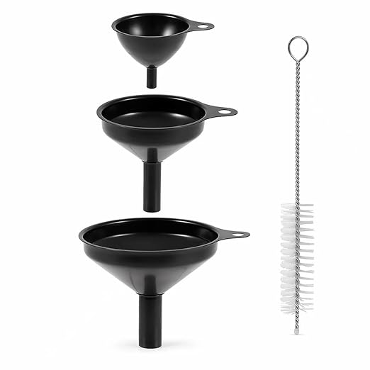 Stainless Steel Funnels Set Kitchen Funnels 3 Piece Set Small Medium Large Black Funnel for Dry Ingredients for Liquids (Black-with Brush)