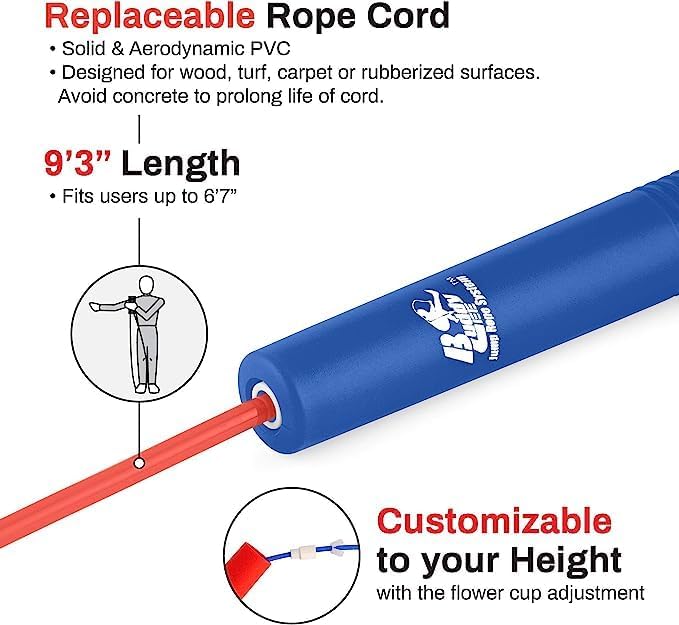 Buddy Lee Magic Speed Pro Fitness Jump Rope - | Ergonomically Designed Long Handles| Flower Cup Adjustment System| Endorsed by Jump Rope Champions | A Perfect Choice For Kids & Adults