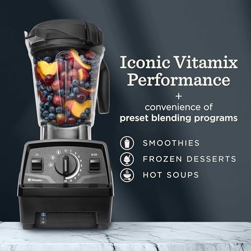 Vitamix Explorian with Programs, Three Blending Programs, Professional-Grade Blender for Smoothies and More, Self-Cleaning Kitchen Appliance, 64 Oz Container, Black (Renewed Premium)