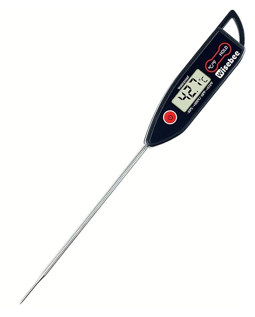 Wisebee Meat Thermometer Digital, Instant Read Food Thermometer with Stepdown Probe| IPX7 Waterproof| Hold Function| High Accuracy| Fast Response for Cooking, Liquid, Kitchen (Black)