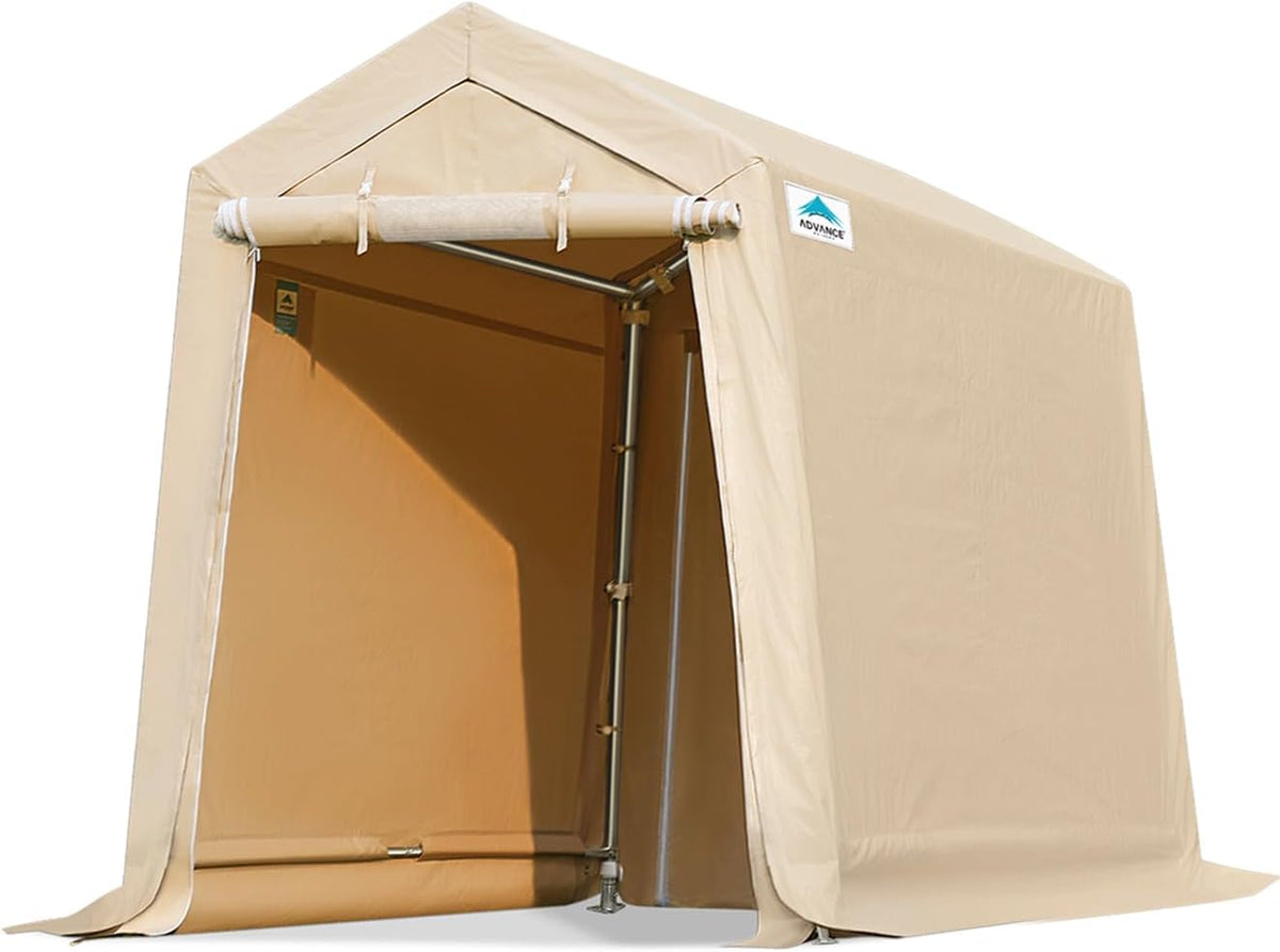 ADVANCE OUTDOOR 6X8 ft Outdoor Portable Storage Shelter Shed with 2 Rolled up Zipper Doors & Vents Carports for Motorcycle Waterproof and UV Resistant Portable Garage Kit Tent, Beige