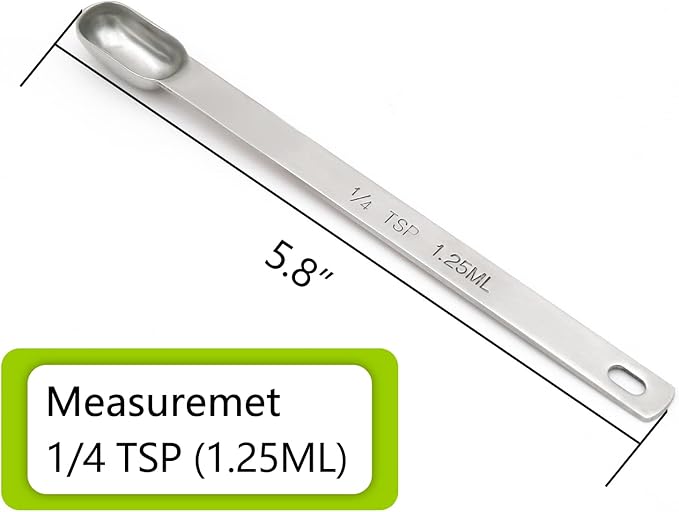 2PCS 1/4tsp (1.25ml) Single Measuring Spoon, Stainless Steel Long Handle Individual Teaspoons Only