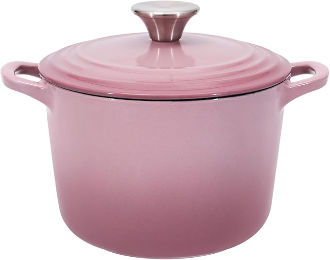 Flavehc Dutch Oven Pot with Lid 2.8 qt Cast Iron Dutch Oven for Bread Baking Pink Enameled Cast Iron Rice Pot with Handels