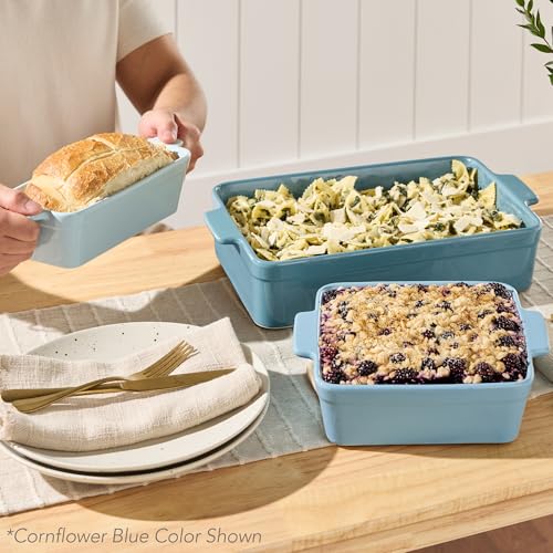 Best Choice Products 3-Piece Ceramic Bakeware Set, Stoneware Baking Dishes, Porcelain Casserole Bakeware Dishes, Serving Dishes - 9x12 Casserole, Loaf Pan, 8x8 Baking Dish - Pink Champagne