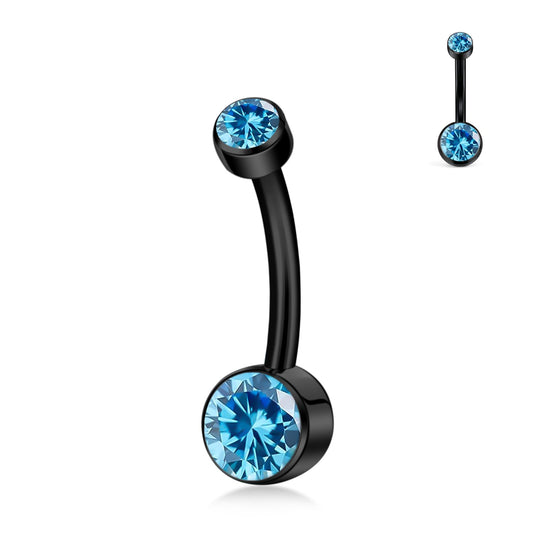 XUU Titanium Belly Button Rings, Black & Silver – 14G Internally Threaded Navel Piercing Jewelry, 10mm & 12mm Curved Barbells with 7 Colors Gems – Hypoallergenic (Black-Blue cz, 10MM)