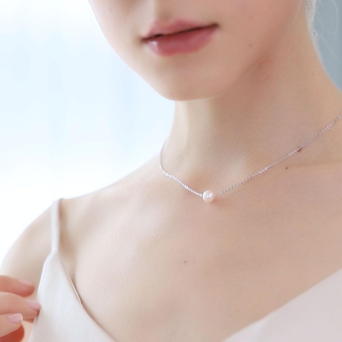 POPLYKE AAAA Single Pearl Choker Sterling Silver Necklace for Women 7-8mm Freshwater Cultured Pearls Wedding Bridesmaids Anniversary 14 16 18 inch (single pearl necklace 16'')