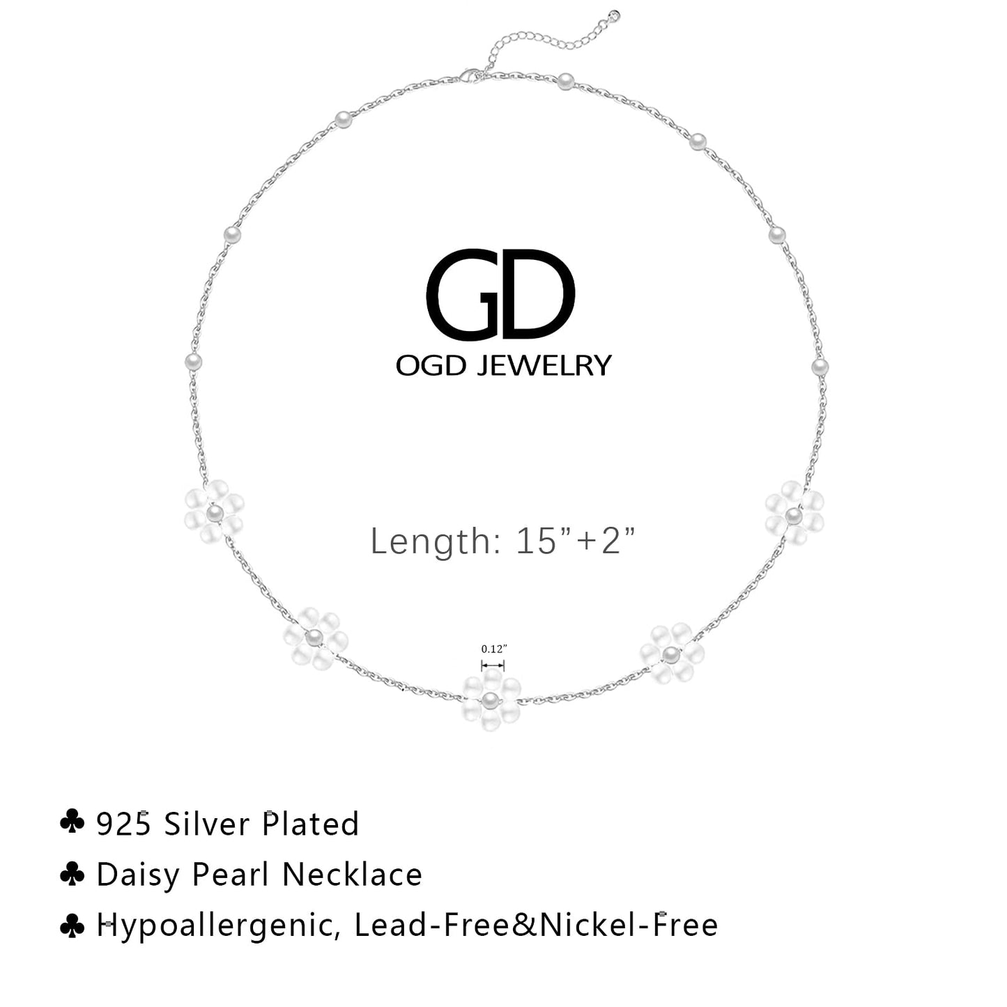 OGD Silver Pearl Necklaces 925 Silver Plated Dainty Chain Cute Daisy Pearl Choker Necklace Flower Necklaces for Women Trendy Jewelry Gifts