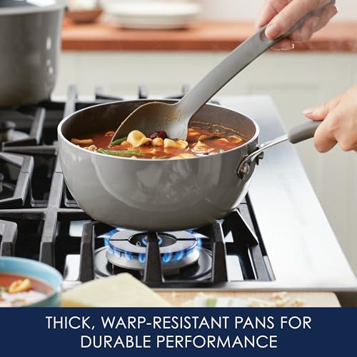 Rachael Ray Cook + Create Nonstick Saucier Pan/Saucepan, 3 Quart, Gray