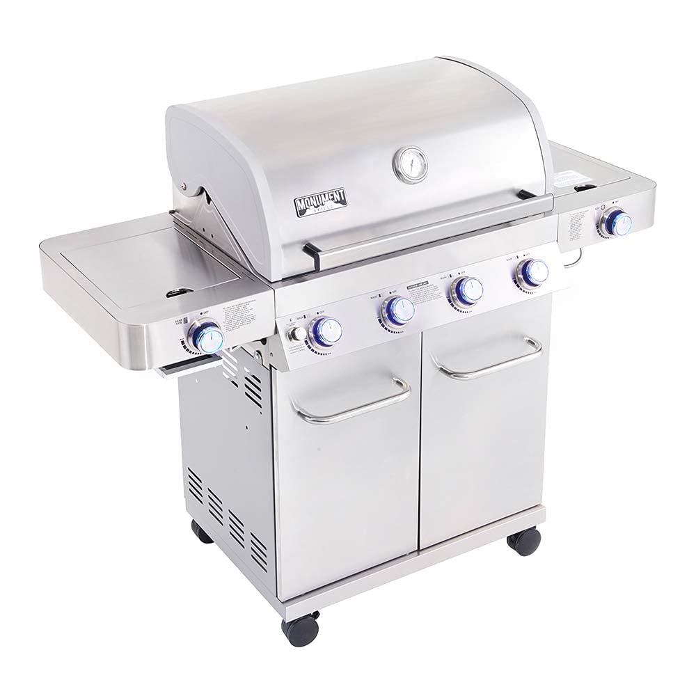 Monument Grills Larger 4-Burner Propane Gas Grills Stainless Steel with BBQ Cover(2 Items), Outdoor Use