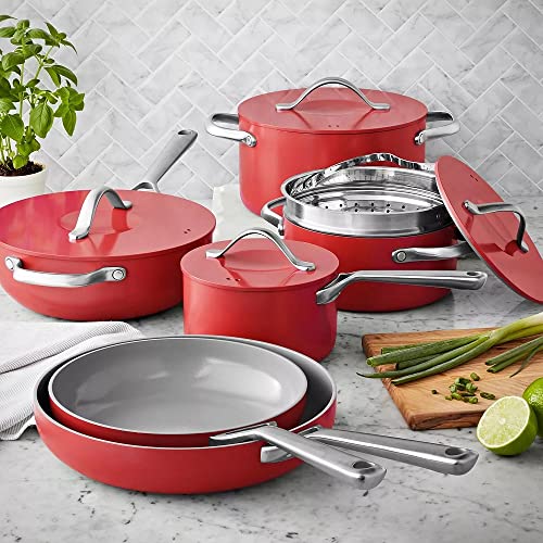 MEMBER MARK 11-Piece Modern Ceramic Cookware Set in Red 23x15x11