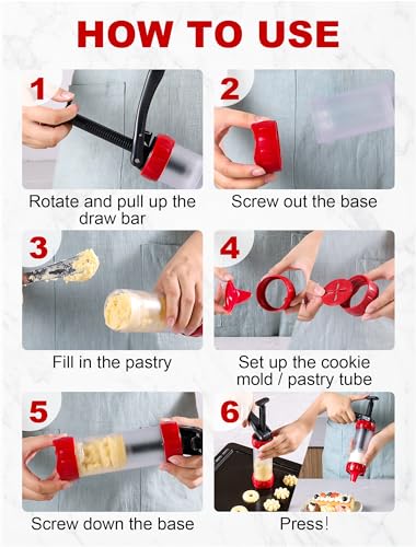 Cookie Press Set, Churro Maker with 12 Discs and 10 Cake Decorating Tips, Cookie Press for Biscuit and Churro, Red