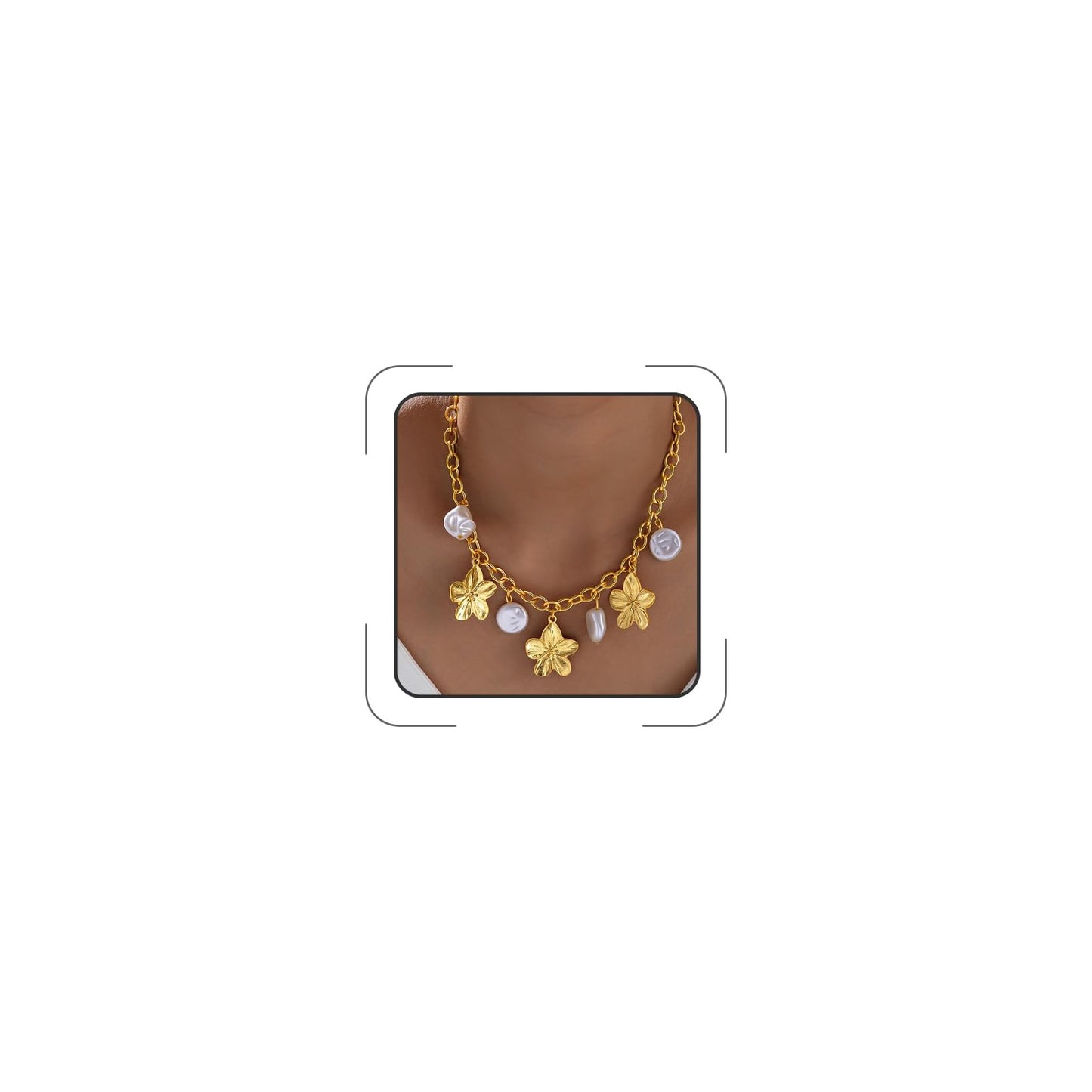 GLRITY Gold Flower Necklaces for Women Stacked Flower Pearl Necklaces Statement Pearl Choker Necklace Dainty Coastal Summer Beach Vacation Jewelry Gifts