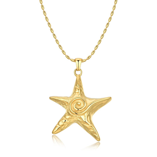 NUZON Large Gold Starfish Pendant Necklace for Women 18K Gold Plated Stainless Steel Sea Star Beaded Chain Necklace Boho Summer Beach Jewelry 18’’
