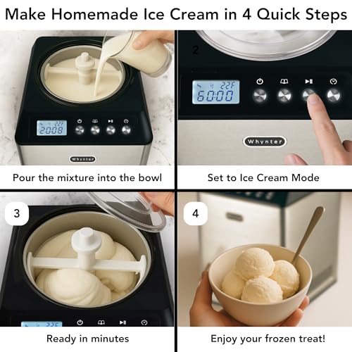 Whynter Ice Cream Maker Machine Automatic 2.1 Qt. Upright with Built-In Compressor, LCD Digital Display & Timer, No Pre-Freezing, ICM-201SB, Stainless Steel