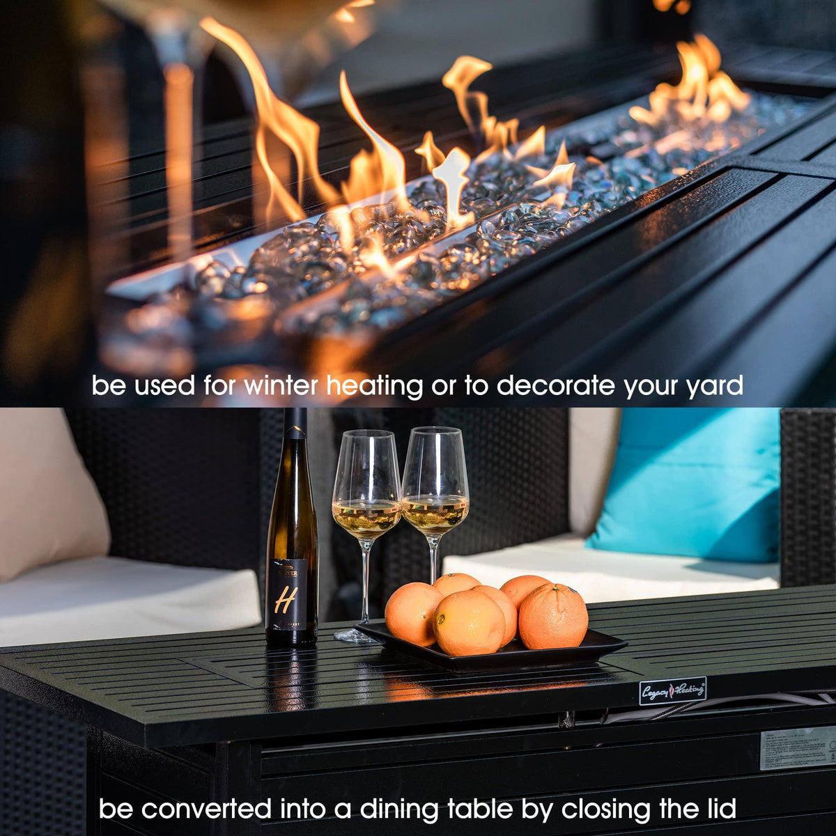 57 inch,Extruded Aluminum,50000BTU,Retangular Outdoor Gas Propane Fire Pit Table, Firepit Table with Lid,ETL Certification,for Garden Backyard Deck Patio Camping Party