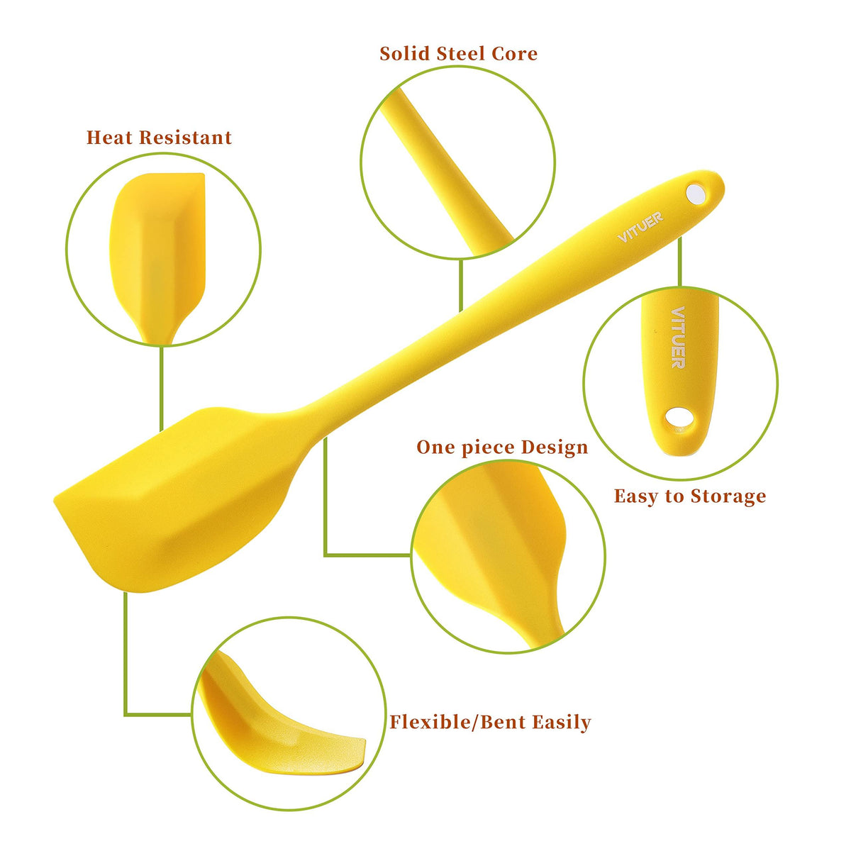 5PCS Silicone Rubber Spatula Set, VITUER Food Grade BPA-Free Spatulas for kitchen Use, Heat Resistant Spatula for Cooking & Baking, Dishwasher Safe