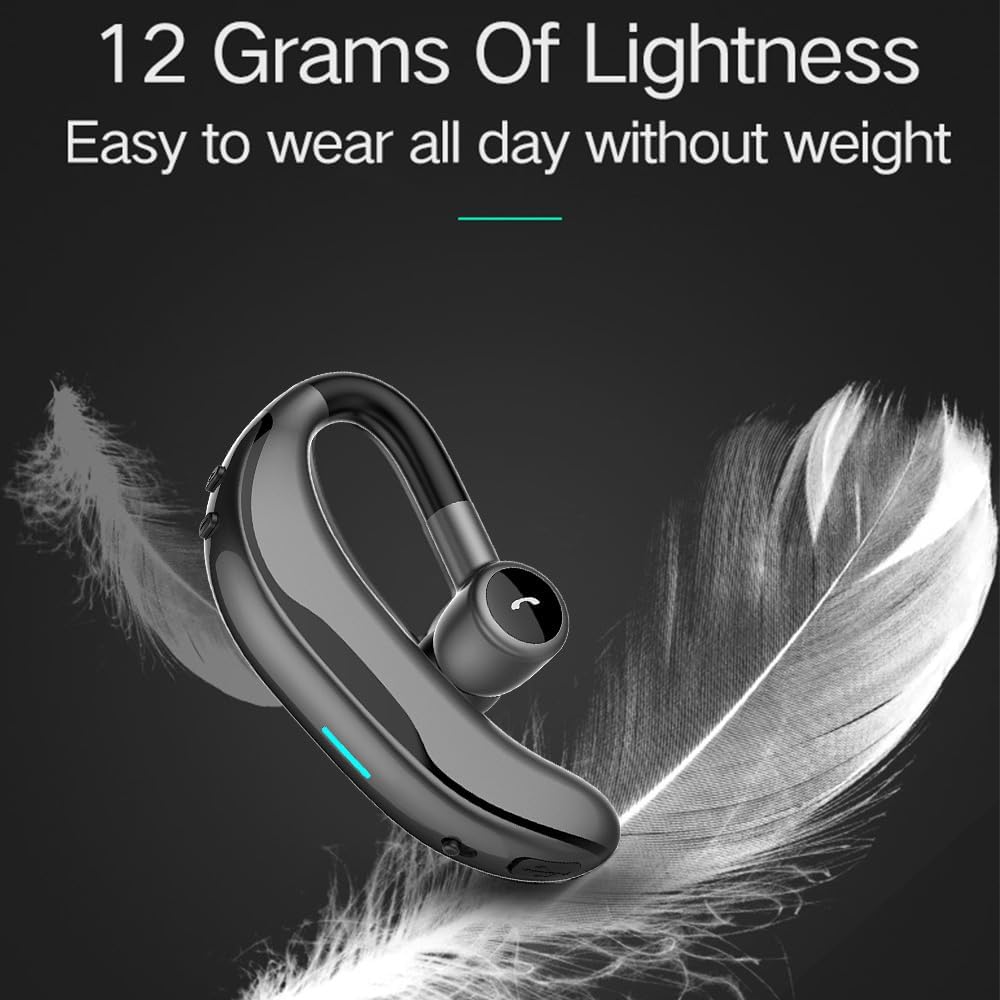 IHAO Bluetooth Earpiece Headphone Dual Noise Cancelling Mic Painless Open-Ear Handsfree Headset Stereo Sound Left/Right Changeable Earhook Earphones for Driving/Business/Gym-Single Ear F600 Black