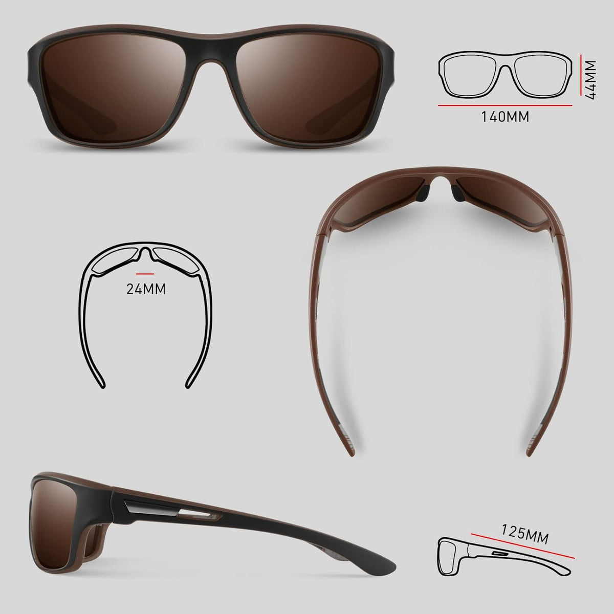 Polarized Sports Sunglasses for Men Women,Fishing Driving Rectangular Goggles UV400 Protection