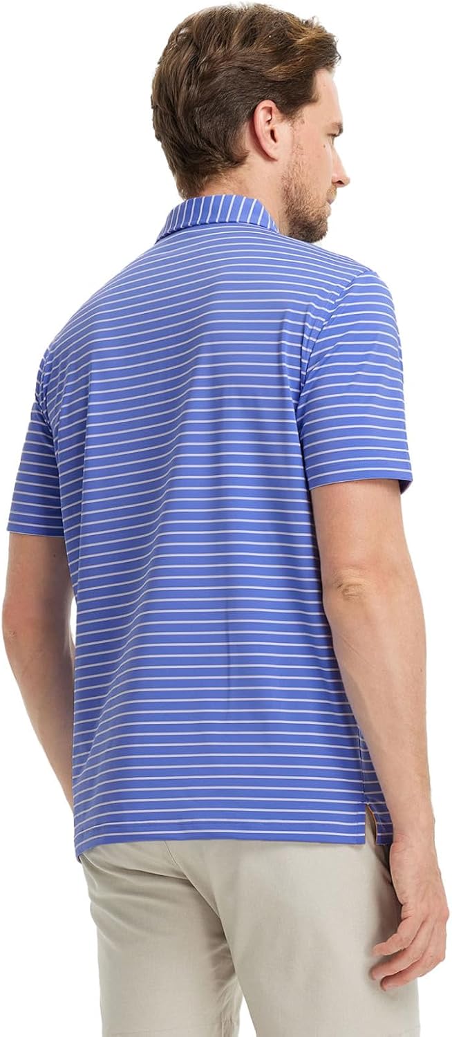 M MAELREG Golf Shirts for Men Moisture Wicking Striped Polo Performance Dry Fit Business Sports Mens Polo Shirts Short Sleeve