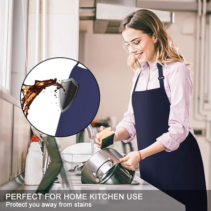 Jubatus 2 Pack Bib Aprons with 2 Pockets Cooking Chef Kitchen Apron for Women Men, Navy Blue