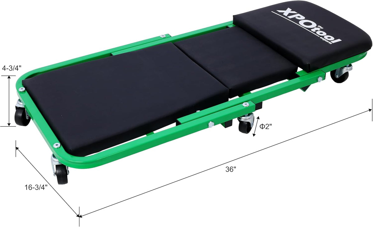 Mechanic Creeper and Stool, 36" Z Creeper Seat, 2-in-1 Garage Tool, 300 lbs Capacity, Low Profile with 6 Wheels (Green)