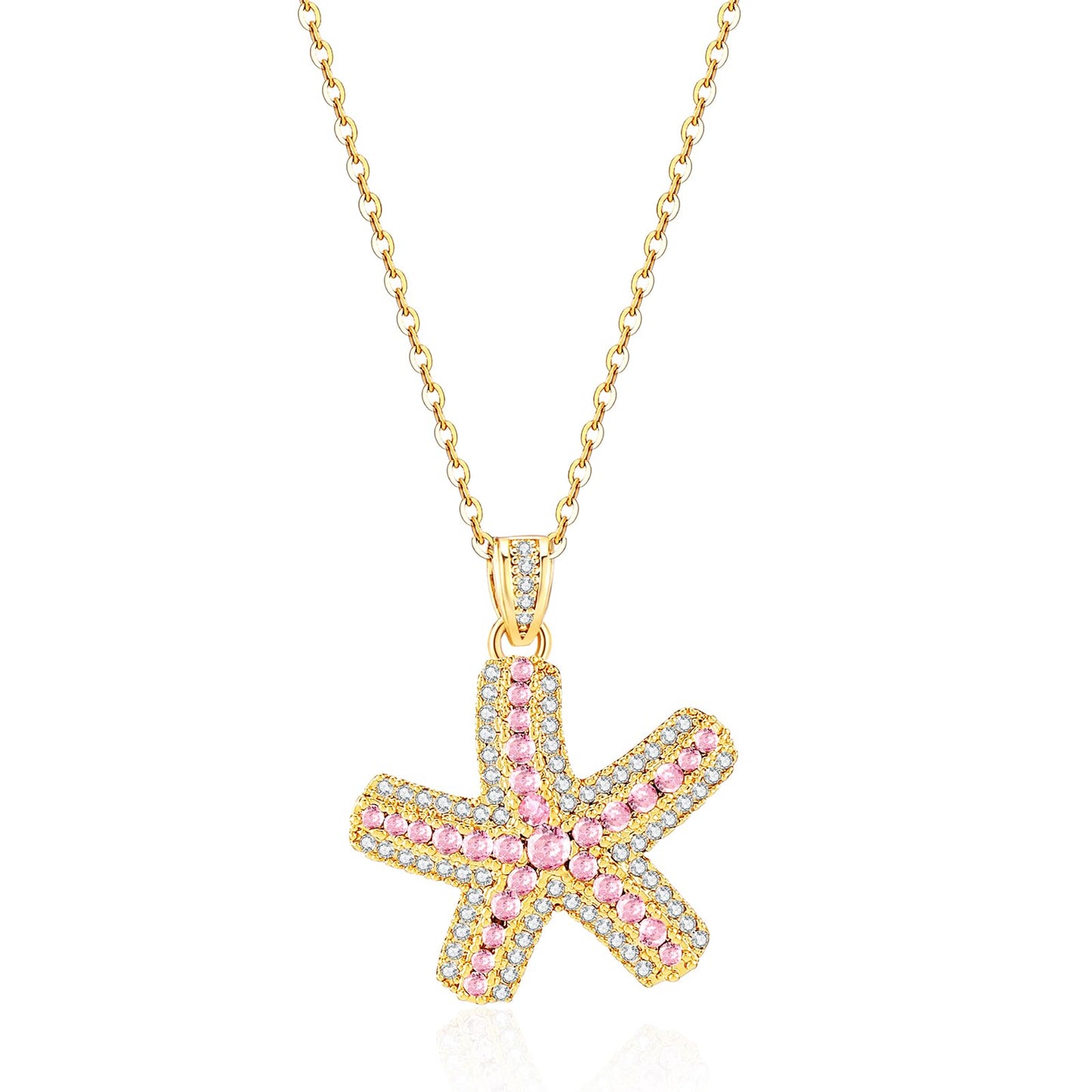 crataly Rose Quartz And CZ Starfish Necklace For Women-Gold Plated October Birthstone Necklace For Valentine's Day Mother's Day Christams Birthday Gifts