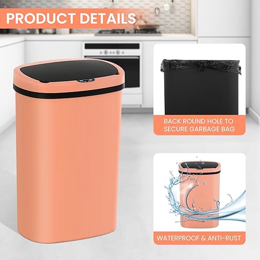 13 Gallon Trash Can,50Liter Plastic High-Capacity Automatic Kitchen Trash Can with Lid,Motion Sensor Touch Free Garbage Cans for Bathroom, Bedroom, and Kitchen (3, Pink)