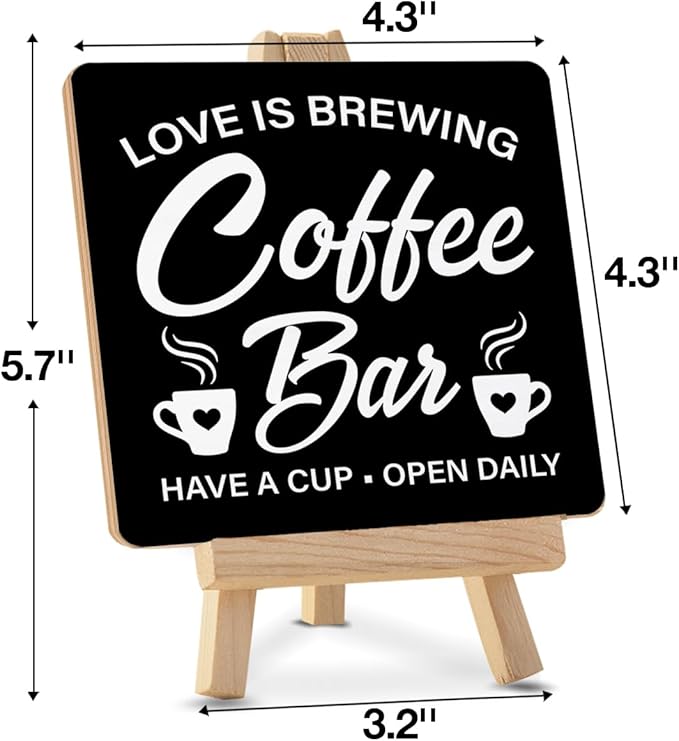 Coffee Signs, Coffee Bar Wood Sign with Easel Home Kitchen Desk Shelf Tabletop Table Decor