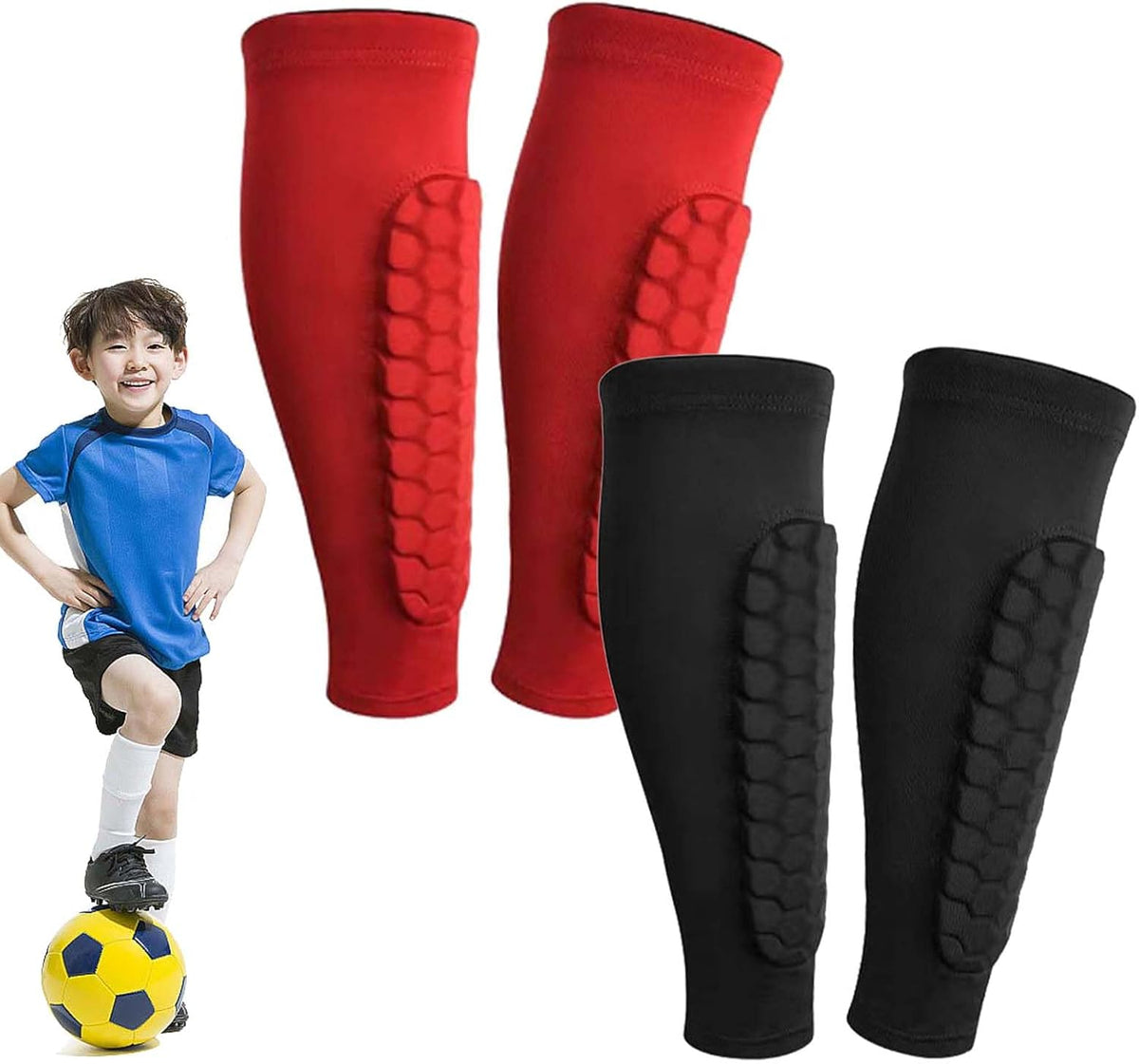 Shin Defender Shin Guards Kids 2 Pair, Shindefender Shin Guards Soccer, with Honeycomb Pads, for Soccer Kids Youth Adult