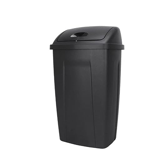 13 Gallon Swing Top Trash Can - Black Plastic Kitchen Garbage Bin with Lid