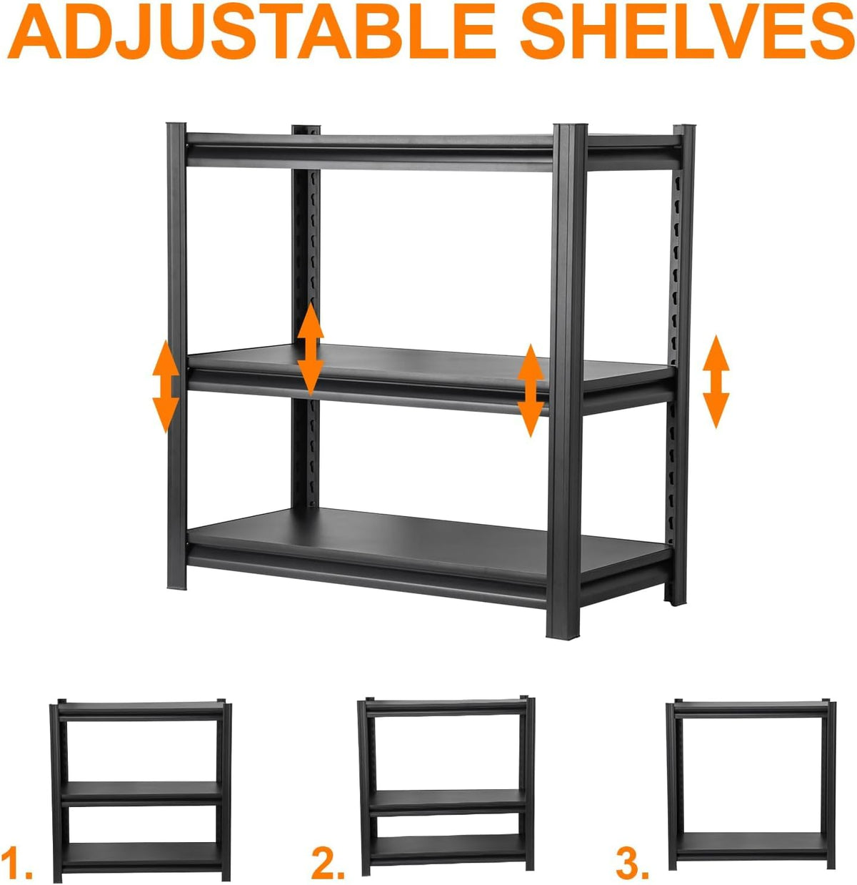 Metal Garage Shelving Unit, Heavy Duty 3-Tier 1050 LBS Loads Adjustable Storage Rack Garage Storage Shelves, Industrial Utility Shelf for Garages, Warehouses, Kitchen, Black