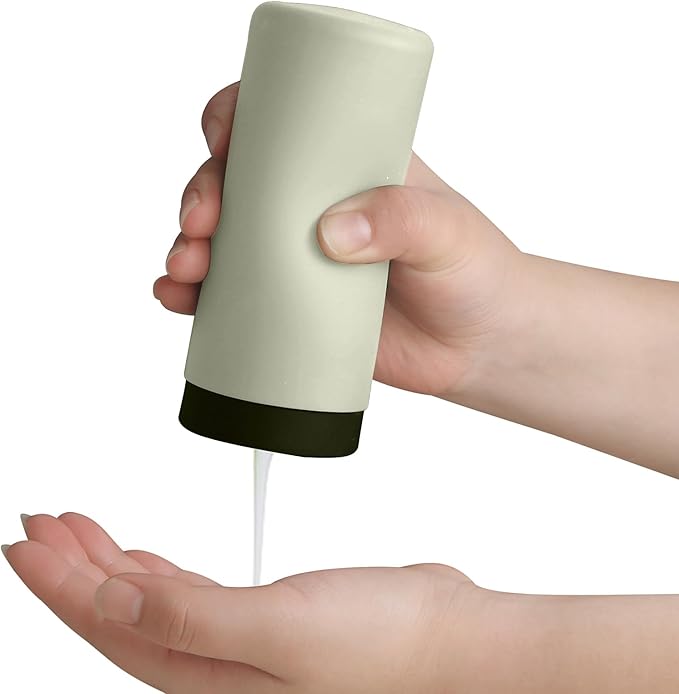 ElmRidge Dish Soap Silicone Dispenser for Kitchen Sink,Squeeze Washing Up Liquid and Hand Soap,Round refillable Silicone Bottles,Easy to Fill and to use,8.5oz,Black 2.4x2.4x5.5inch (Light Green)