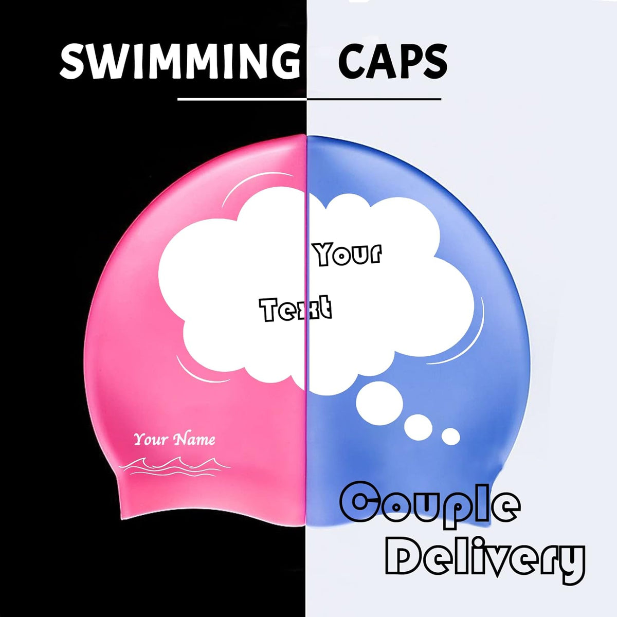 Custom Swim Cap with Photo Personalized Silicone Swim Cap for Men and Women Swimming Customized Swimmers Cap for Short and Medium Length Hair