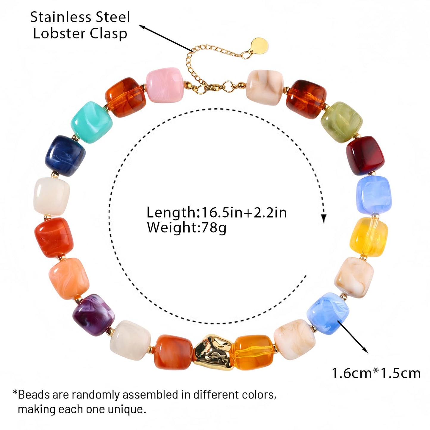 joymiao Boho Necklaces for Women Colorful Chunky Beaded Necklace Resin Beaded Choker Necklace Summer Necklaces Beach Jewelry Gifts
