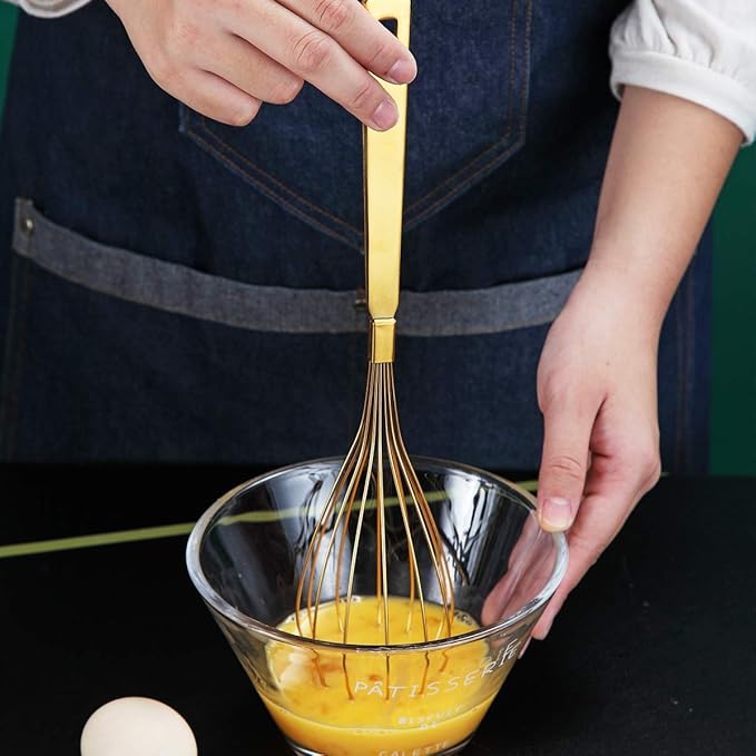 Gold Whisk, Berglander Whisk For Cooking With Titanium Gold Plating, Stainless Steel Balloon Whisk, Sturdy Kitchen Wire Whisk Set for Cooking, Baking, Blending, Beating, Dishwasher Safe, Easy to Clean
