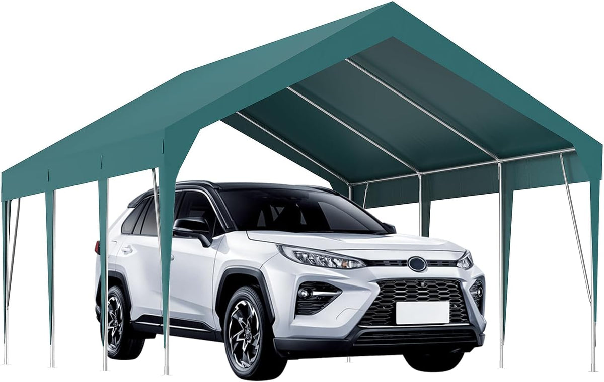 10x20ft Heavy Duty Carport Outdoor Car Canopy UV Resistant Waterproof Party Tent All-Season Portable Garage Gazebo Shelter for Car, Storage Shed (Dark Green)