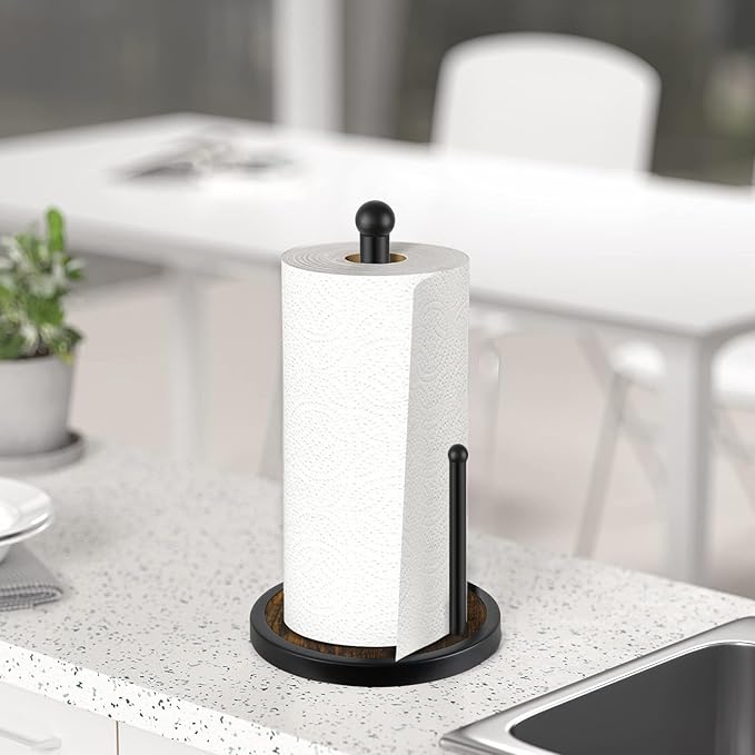 YINMIT Paper Towel Holder Countertop, Standing Paper Towel Roll Holder with Wooden Base, Rustic Farmhouse Paper Towel Holders for Kitchen Counter, Fits Standard or Jumbo-Sized Rolls