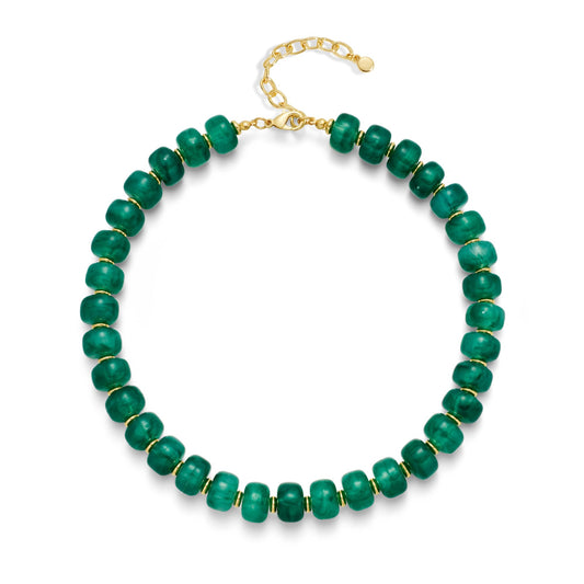 WOWORAMA Green Chunky Necklaces for Women Dark Green Resin Beaded Necklace Trendy Chunky Statement Choker Necklace Boho Summer Vacation Jewelry